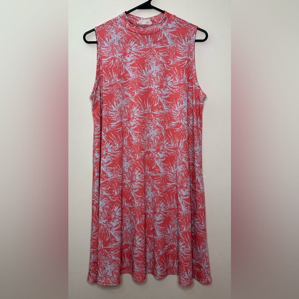 Peach Love California Sleeveless Palm Tree Dress in Pink/White, Boutique, NWOT